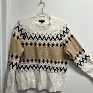 Ann Taylor Cream and Tan Patterned Crewneck Sweater